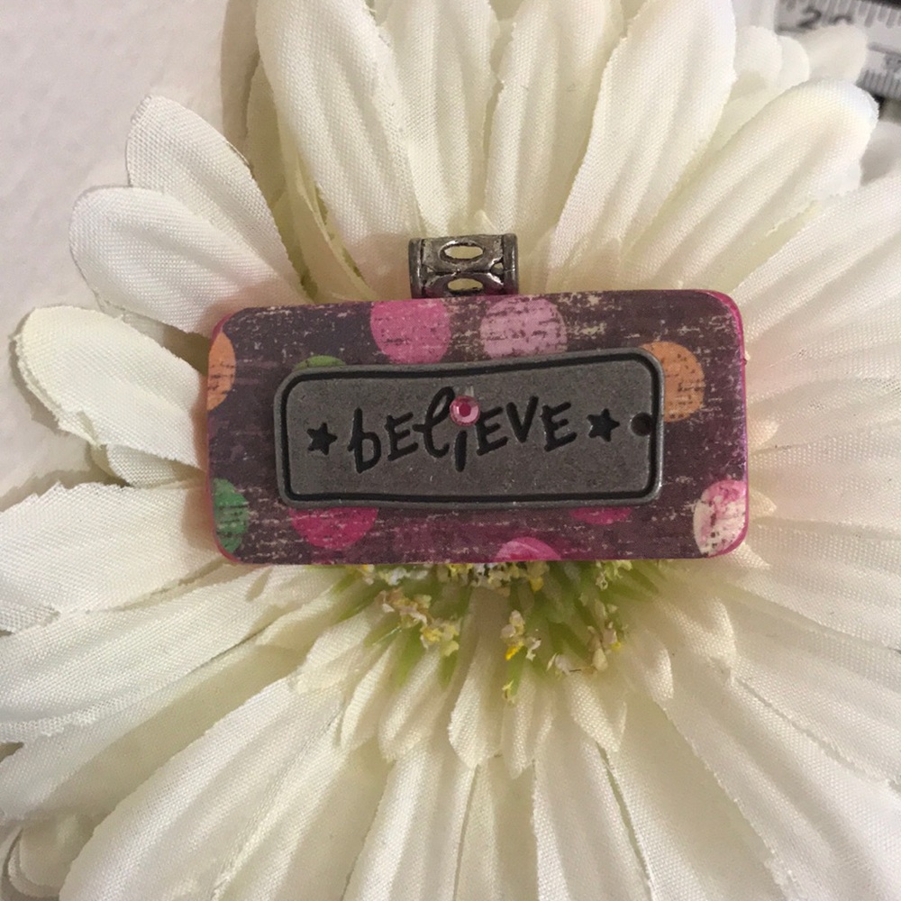 Handmade BELIEVE Domino Pendant